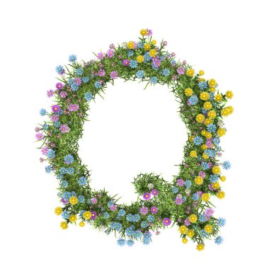 harf q, üzerinde beyaz izole çiçek alfabesi
