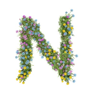 Letter N, flower alphabet isolated on white clipart