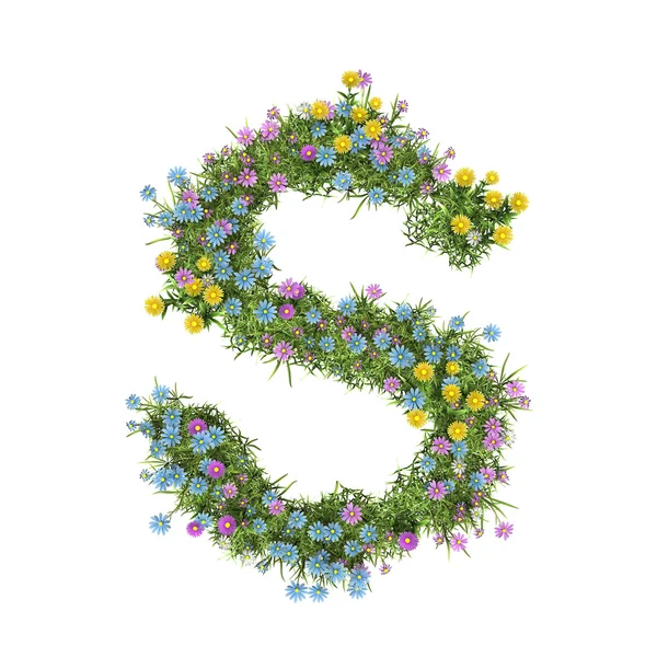 Písmeno s, abeceda květin, izolované na bílém — Stock fotografie