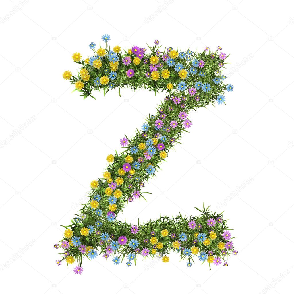 Letter Z, flower alphabet isolated on white