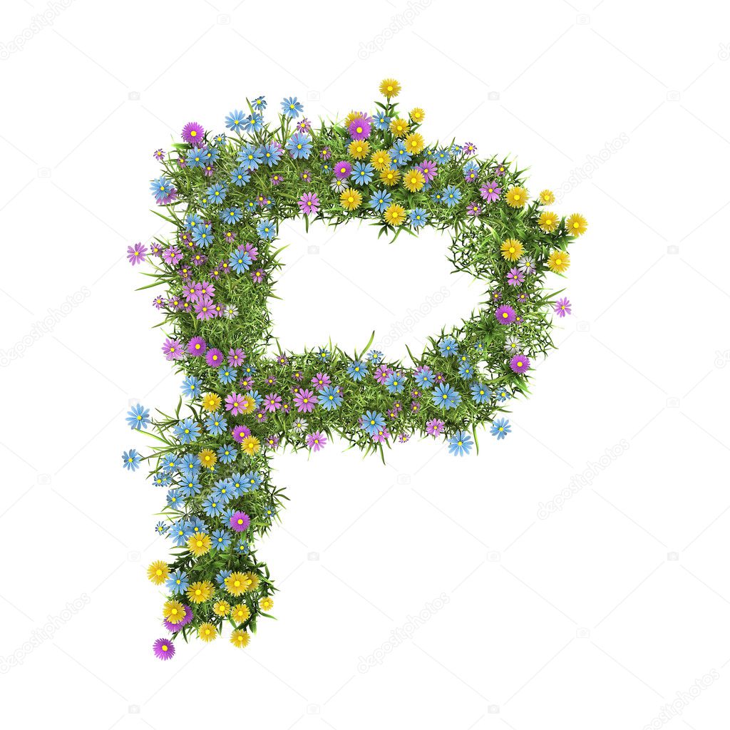 Letter P, flower alphabet isolated on white