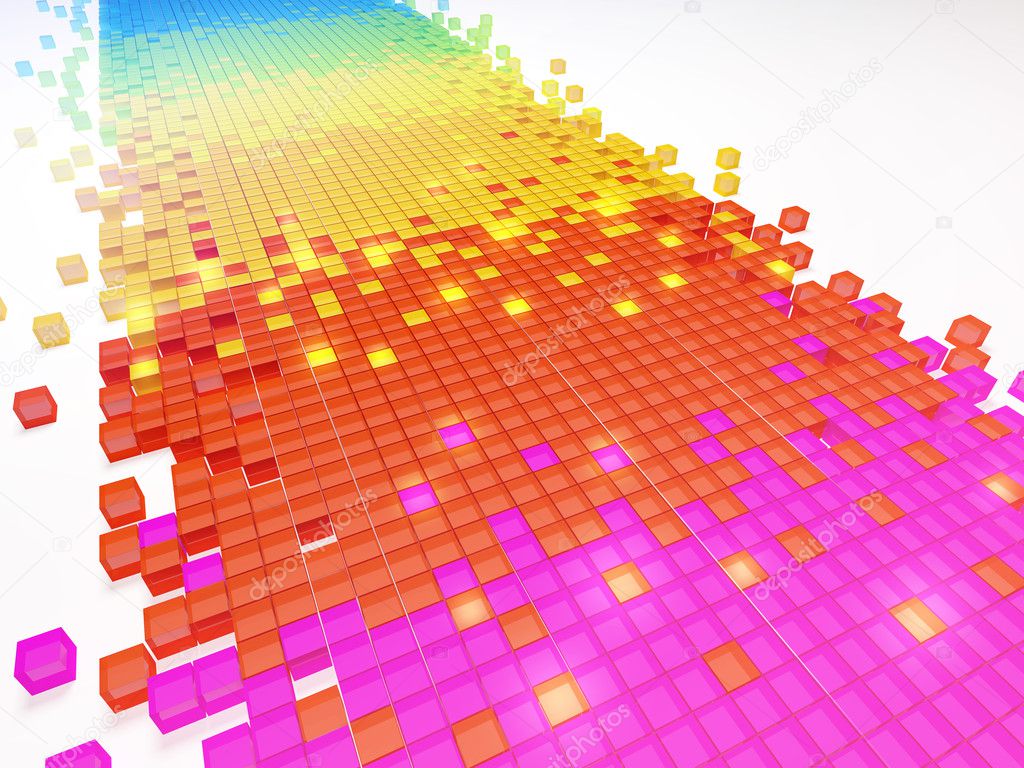 Gradient color pixel mosaic background (3d HD render)