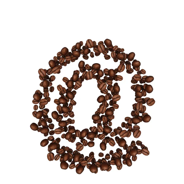 Símbolo de correio electrónico dos grãos de café. isolado em branco . — Fotografia de Stock