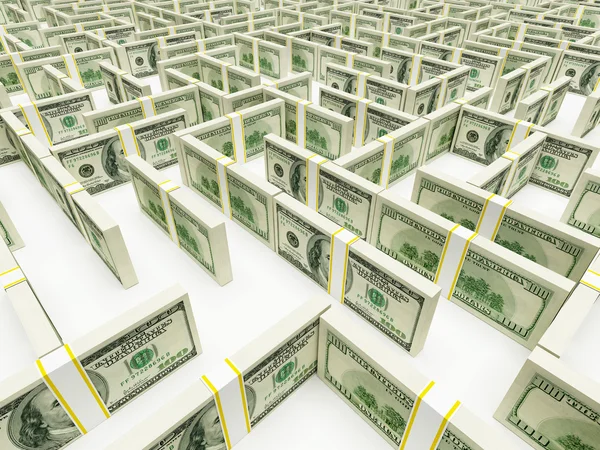 Labyrinthe de labyrinthe financier fait de billets de 100 usd. rendu 3D haute résolution . — Photo