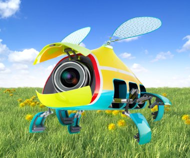 Security flay mini camera over green grass background clipart