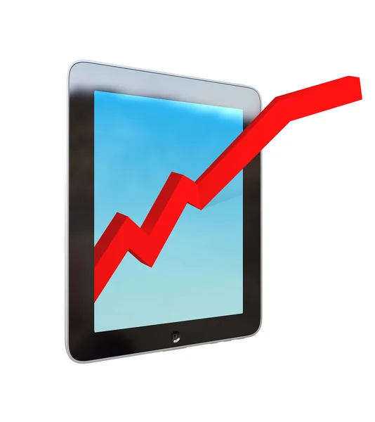 Tablet Computador com crescimento vermelho progresso — Fotografia de Stock