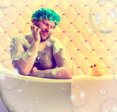 Romantic dreamer taking bath clipart