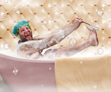 Ugly man in bath clipart