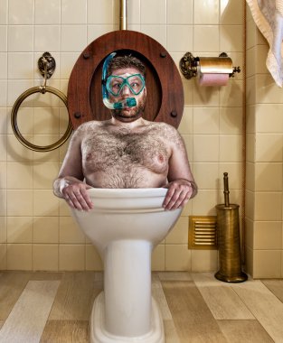Bizarre man in vintage toilet clipart