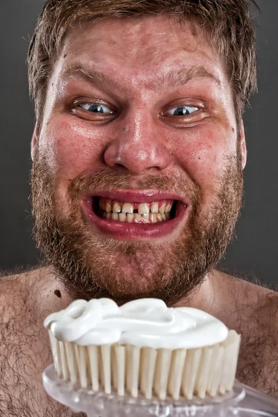 Ugly brushing teeth — Stock Photo, Image