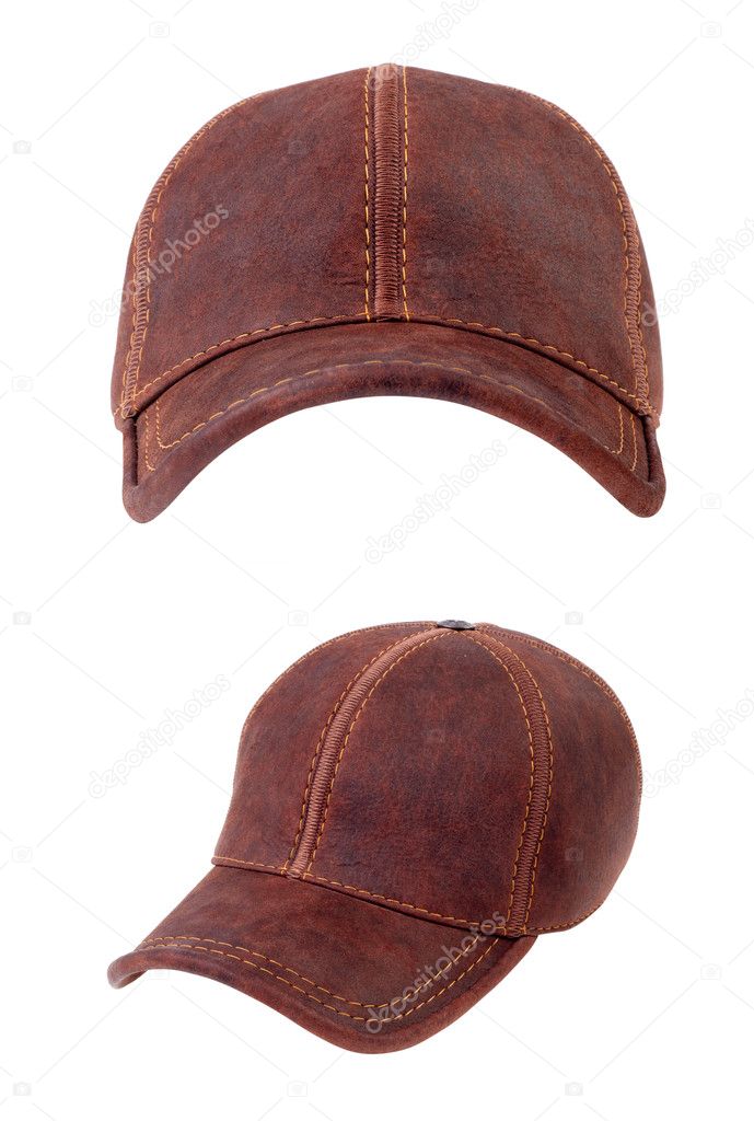 Brown leather baseball caps