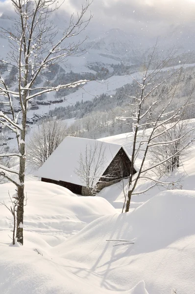 Chalupa ve sněhu — Stock fotografie
