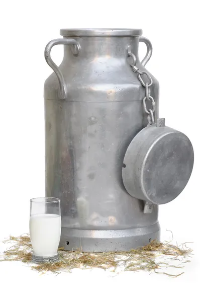 Kleines Glas und großer Schwan von Milch — Stockfoto