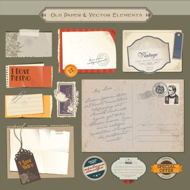 Collection of vintage paper and vector elements clipart