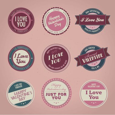 Set of vintage styled Valentine's day labels clipart