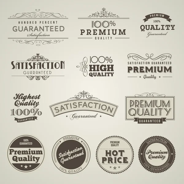 Vintage stílusú prémium minőséget igazoló címkék — Stock Vector