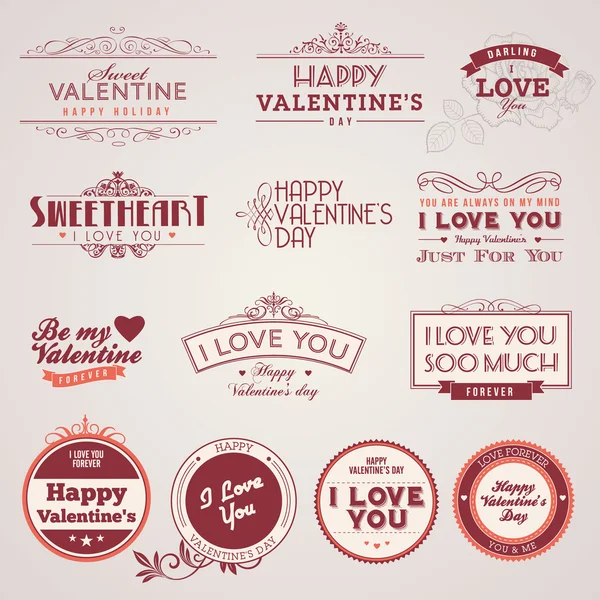 Set di etichette vintage San Valentino — Vettoriale Stock