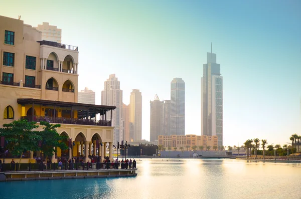 Dubai downtown při západu slunce — Stock fotografie