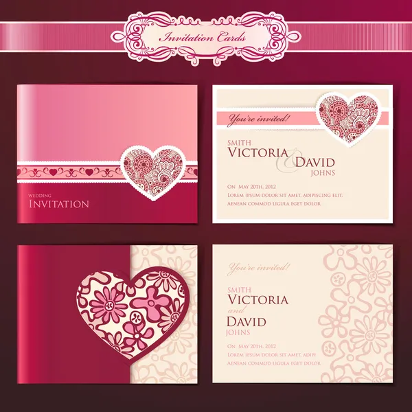 Conjunto de tarjetas de invitación de boda — Vector de stock