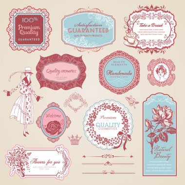 Collection of vintage labels and elements clipart