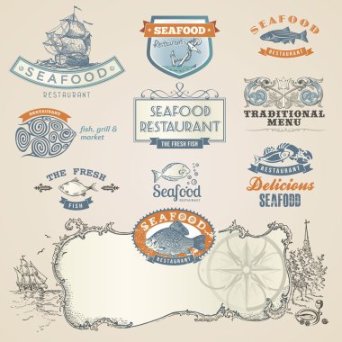 Seafood labels and elements clipart