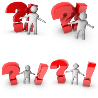 3d man with question and exclamation sign clipart