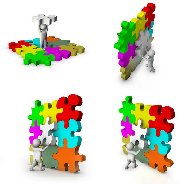 Spiele Set von 3D-Mann mit Puzzle Spiel — Stockfoto