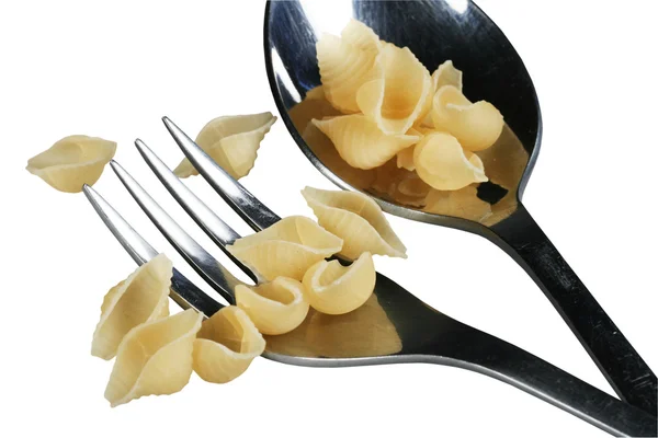 勺子和叉子吃通心粉 — 图库照片