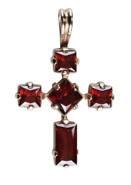 Female ornament - a gold cross with a pomegranate — Stock Photo, Image