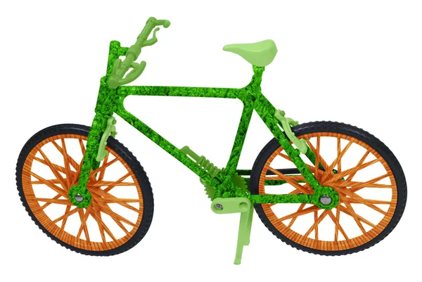 Va verde con una bicicleta de madera y hierba — Foto de Stock