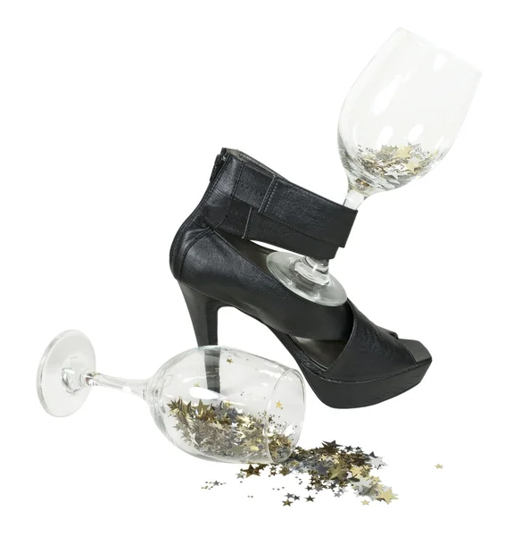 stock image High Heel Shoes With Wine Glasses of Stars