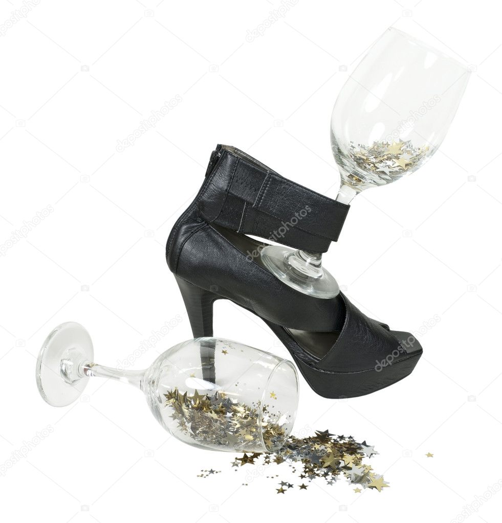 High Heel Shoes With Wine Glasses of Stars