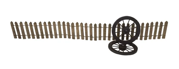 Dunkler Zaun mit zwei Rädern im Western-Stil — Stockfoto