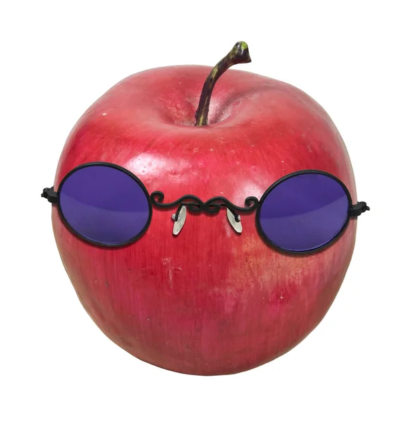 Manzana roja con gafas púrpuras — Foto de Stock