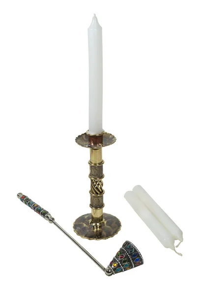 Candle stick med juvelbeströdda LJUSSLÄCKARE — Stockfoto