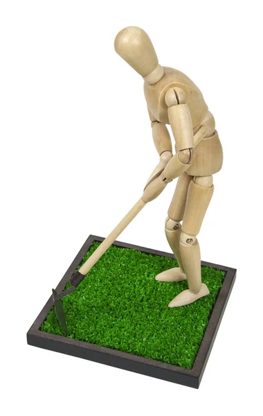 Using a Hoe on the Grass — Stock Photo, Image