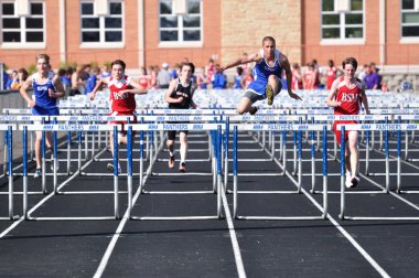 High school boys hurdles race clipart