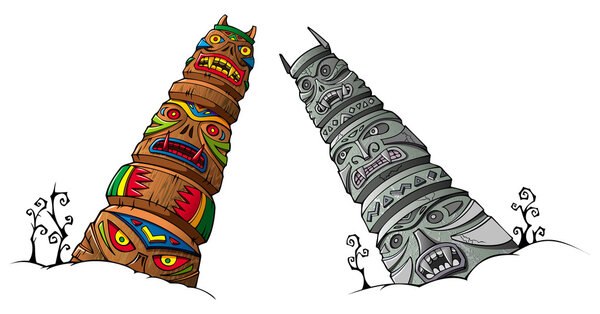 Wooden and stone idols