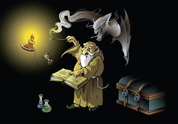 Wizard convoque un démon — Image vectorielle