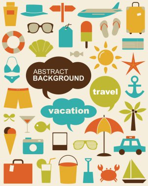 Vector illustration of design elements related to travel and vacation. clipart