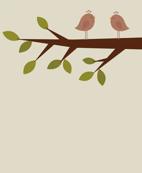 Aves vectoras e desenho de cartão de árvore — Vetor de Stock