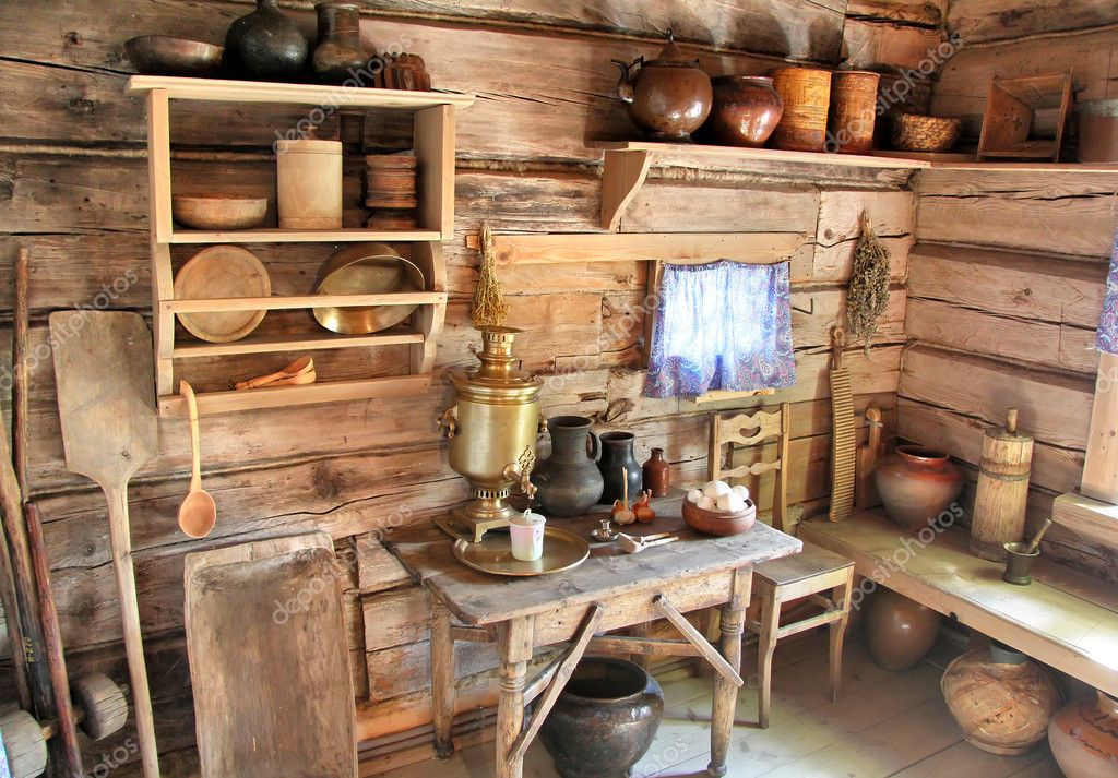 Interieur van Russische izba â Stockfoto