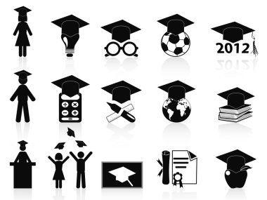 Black Graduation icons set clipart