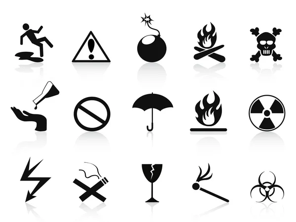 Conjunto de iconos de advertencia negro — Archivo Imágenes Vectoriales