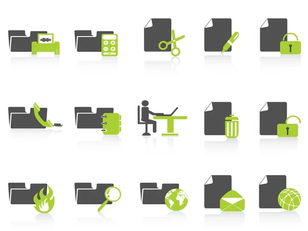 Carpeta y documentos iconos serie verde — Vector de stock