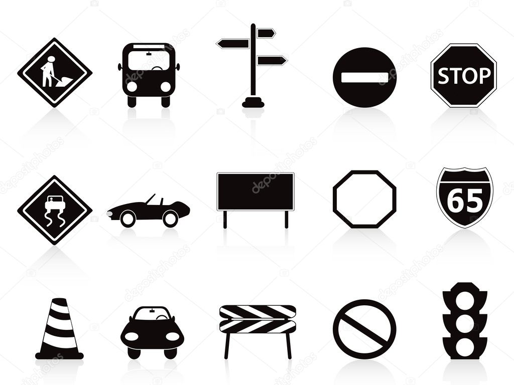 Black traffic sign icons set