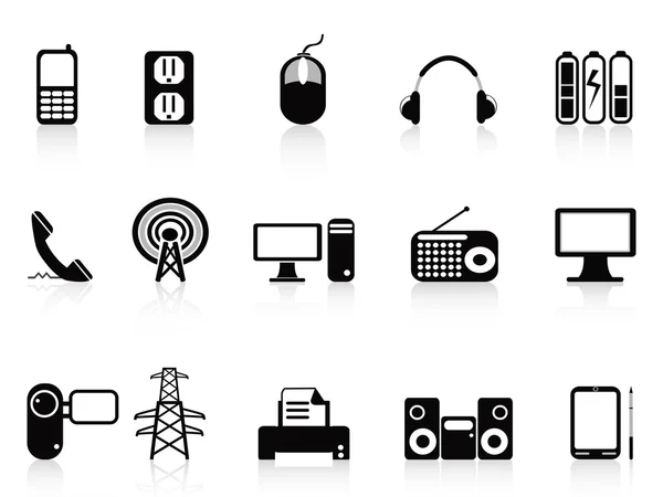 Black electronic icons set — Stock Vector