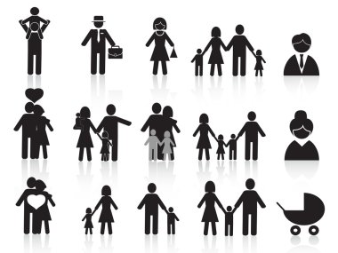 Black happy family icons set clipart