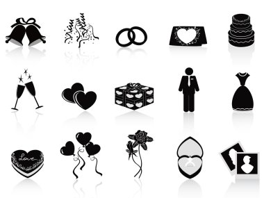 Black wedding icons set clipart