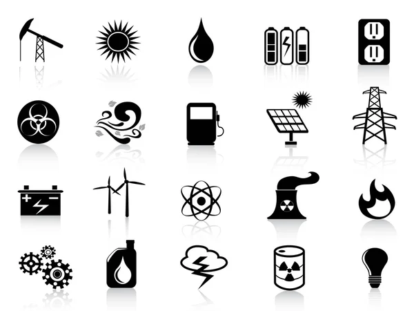 Set icone energetiche nere — Vettoriale Stock